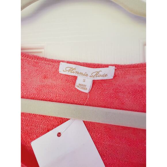 Minnie Rose Cold Shoulder Mini Dress Linen Cinch Waist Guava Pink Small Boho - Picture 6 of 8